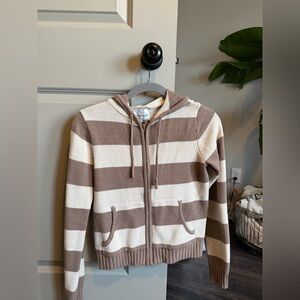 Pink Rose Men's Zip-Up Sweater in Brown and Cream